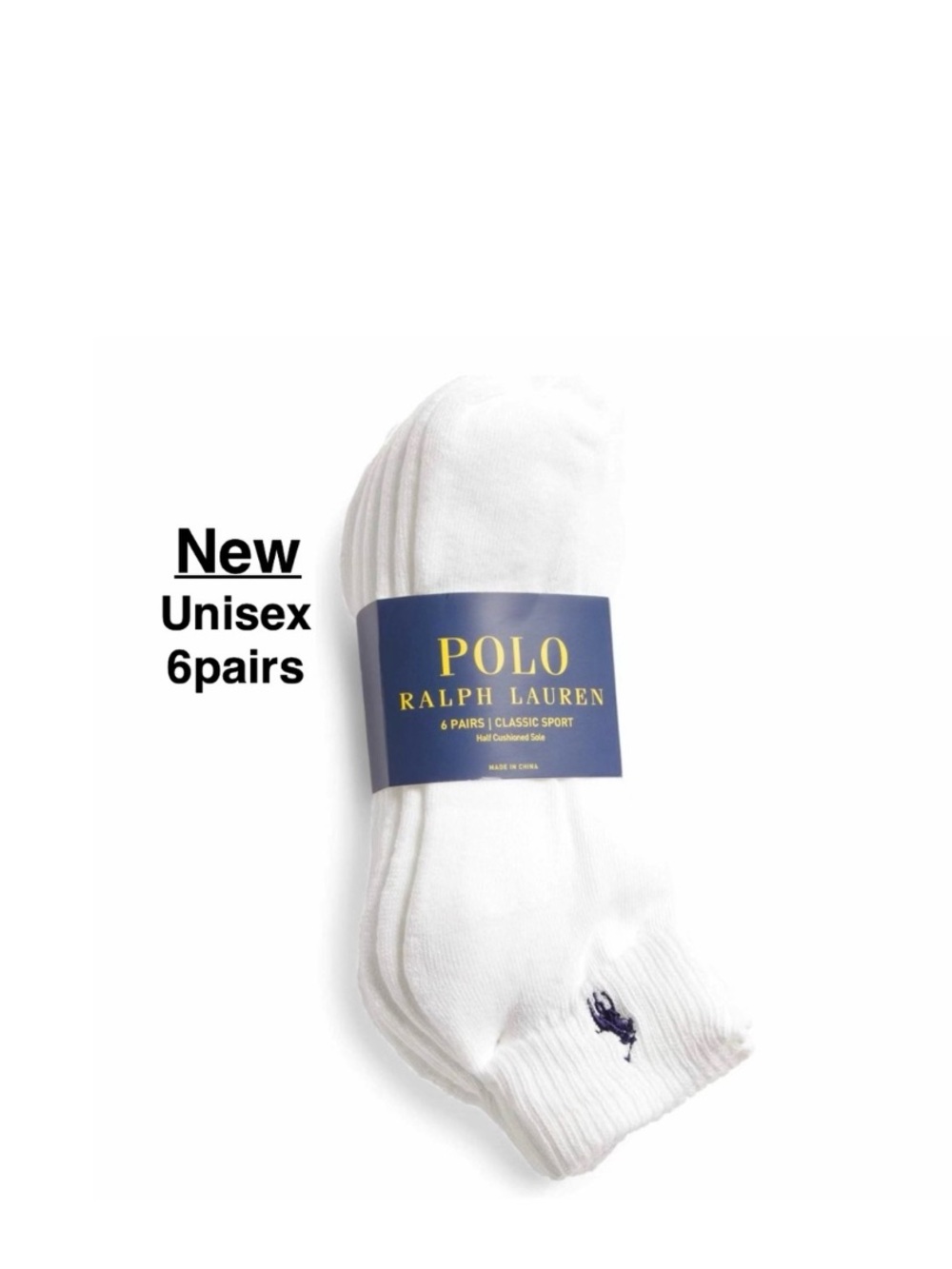 New POLO RALPH LAUREN Men Quarter Socks White Athletic 6 pairs with tags ⭐️⭐️⭐️